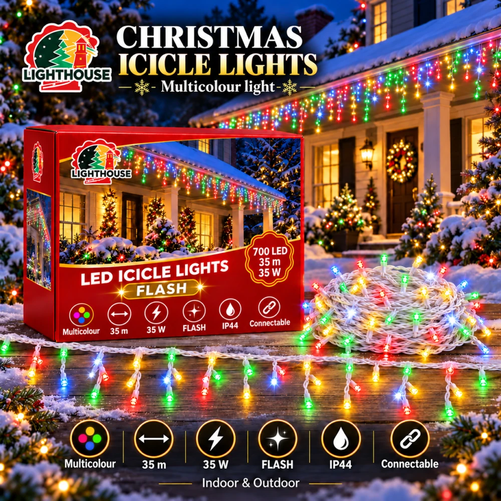Lighthouse Kalėdinė LED girlianda-varvekliai, 700 LED, 35 m, įvairių spalvų, IP44, Flash