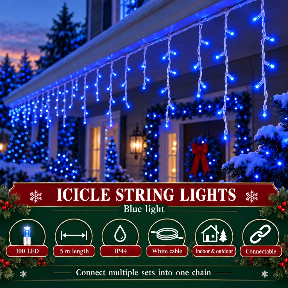 Lighthouse Kalėdinė LED girlianda-varvekliai, 100 LED, 5 m, mėlyna, IP44, Flash