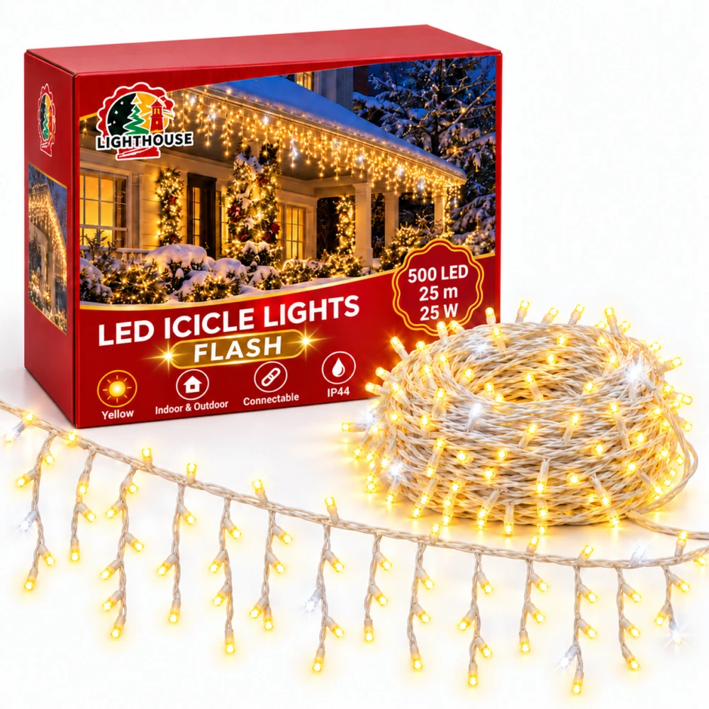 Lighthouse Kalėdinė LED girlianda-varvekliai, 500 LED, 25 m, geltona, IP44, Flash