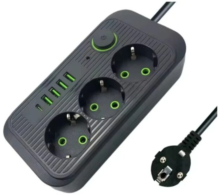 Maitinimo lizdas su USB ir Type-C jungtimis, spalva: juoda