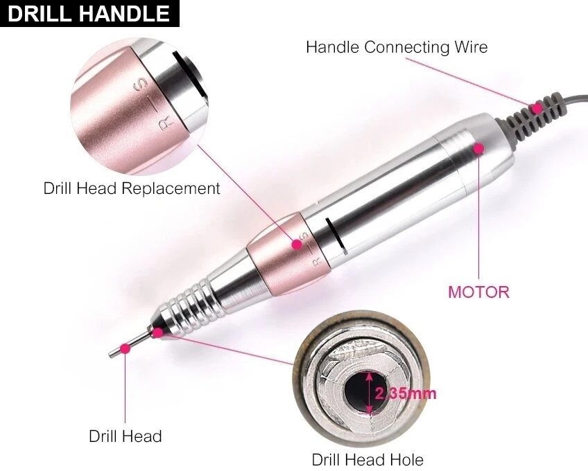Manikiūro ir pedikiūro freza Lewer DM-202 Nail Drill, rožinės spalvos
