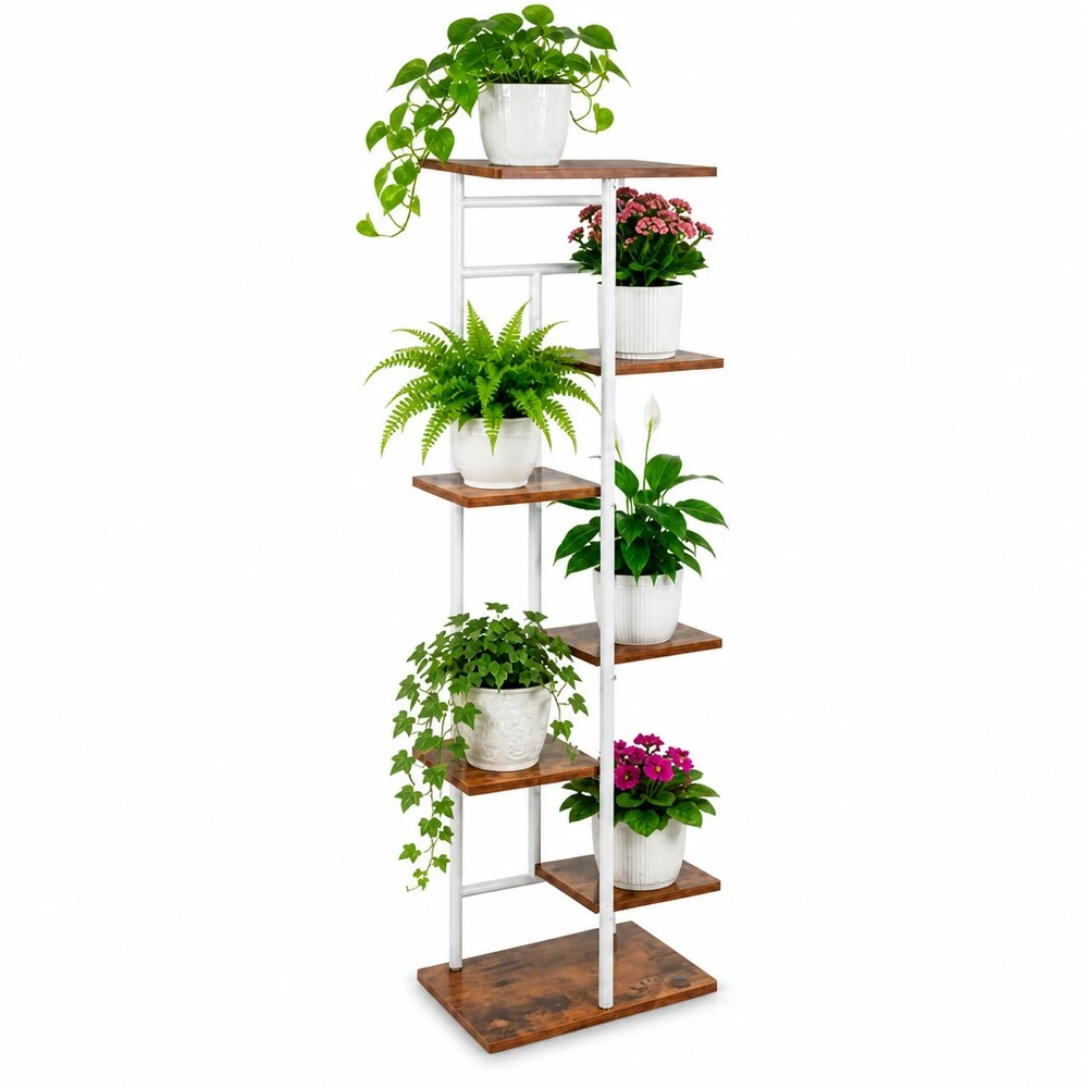 Metalinis gėlių stovas 120 cm, 7 lentynos, MDF
