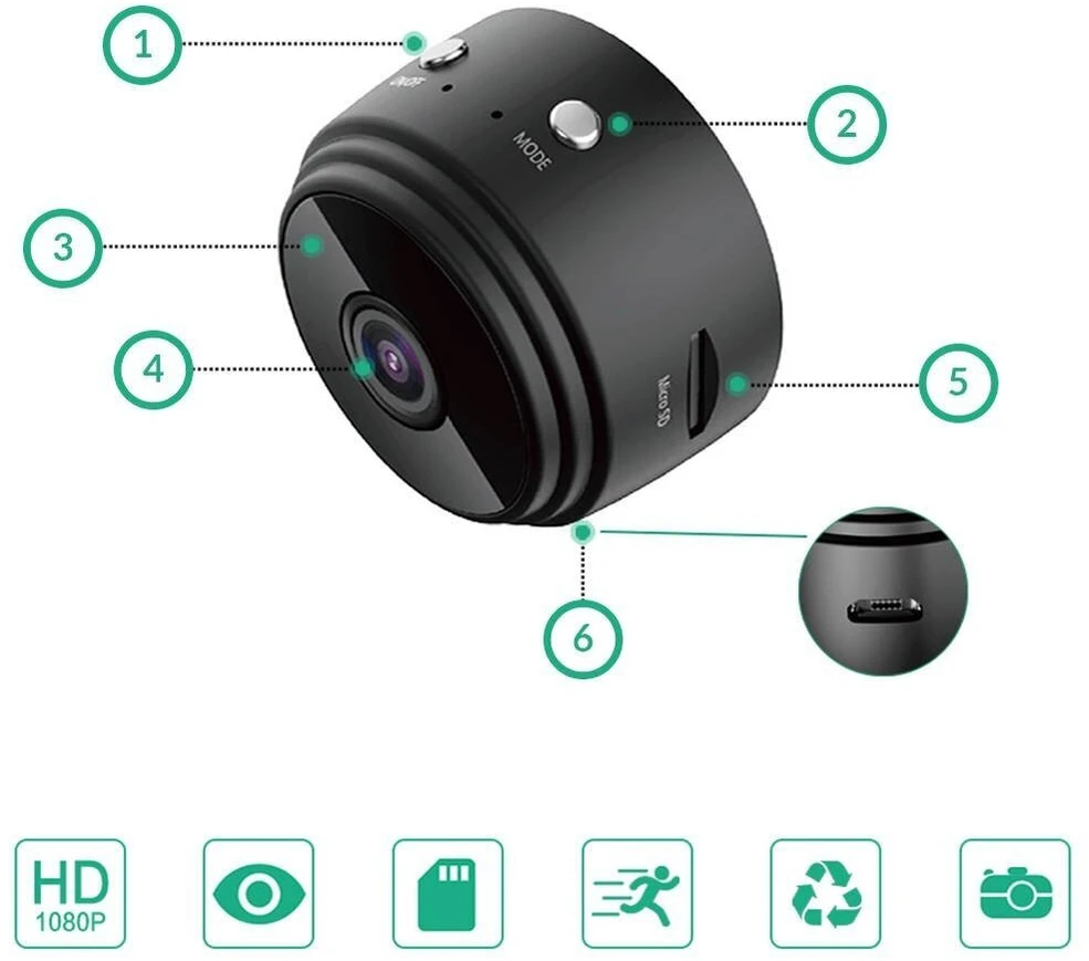 Mini belaidė vaizdo stebėjimo kamera - Wifi