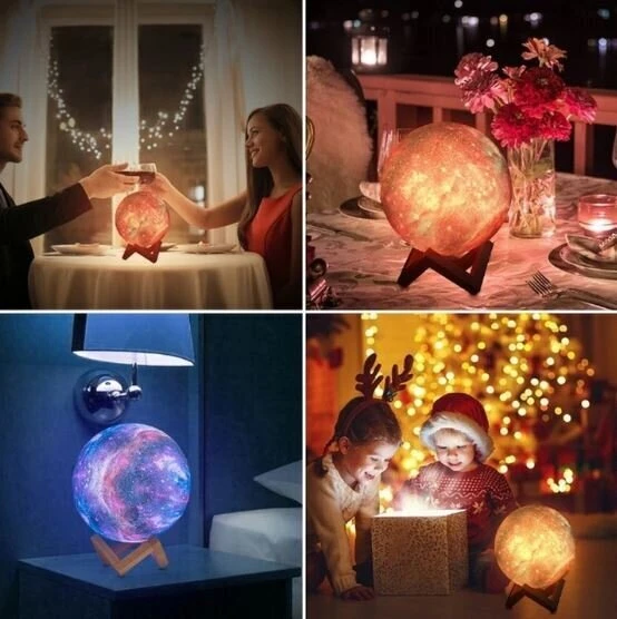 Naktinė lempa 3D mėnulis su RGB apšvietimu ir pulteliu, 15 cm