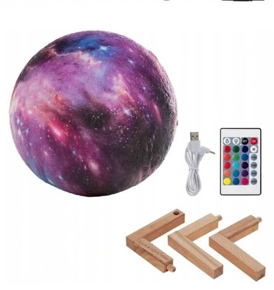 Naktinė lempa 3D mėnulis su RGB apšvietimu ir pulteliu, 15 cm