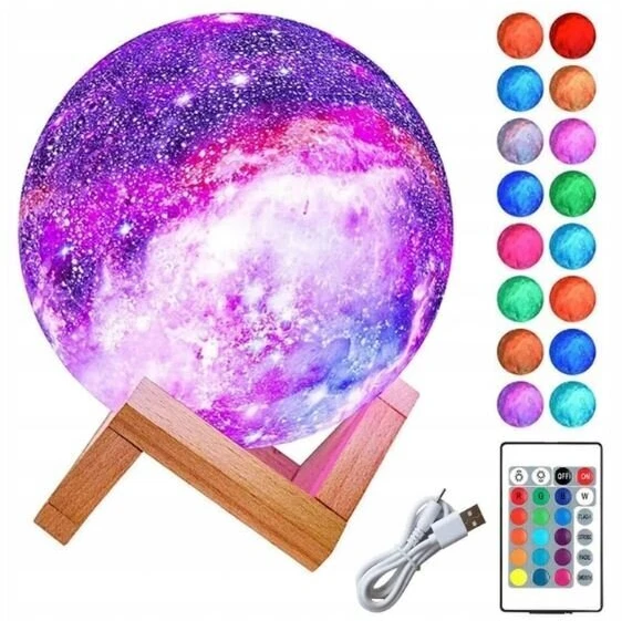 Naktinė lempa 3D mėnulis su RGB apšvietimu ir pulteliu, 15 cm