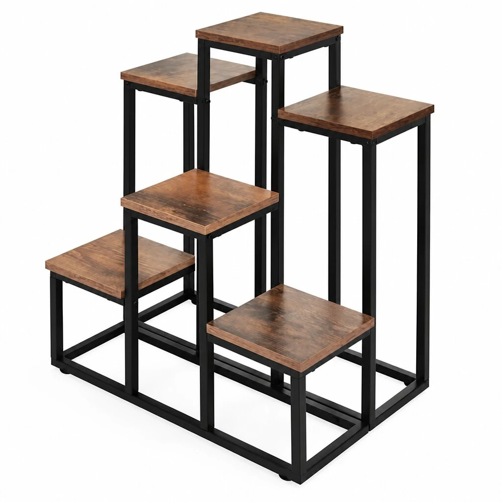 Pastatomas metalinis gėlių stovas 67 cm, 6 lentynos, MDF lentynos