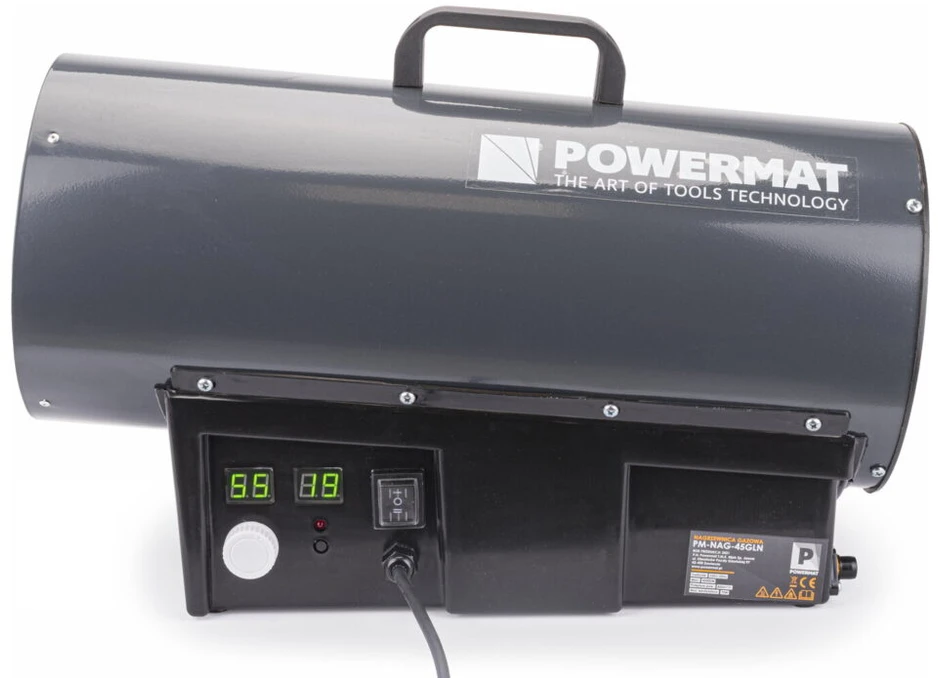 Dujinis šildytuvas su termostatu ir LCD ekranu 45 kW, Powermat PM-NAG-45GLN, 45000 W, spalva: pilka