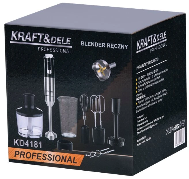 Kraftdele Plakiklis Rankinis, elektrinis plakiklis, smulkintuvas KD4181 + priedai 1500 W Kraft &amp; Dele