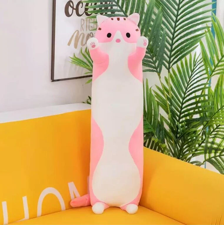 Pliušinis žaislas - pagalvė katinas, 70 cm, rožinis