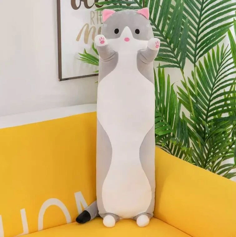 Pliušinis žaislas - pagalvė katinas, 70 cm, pilkas