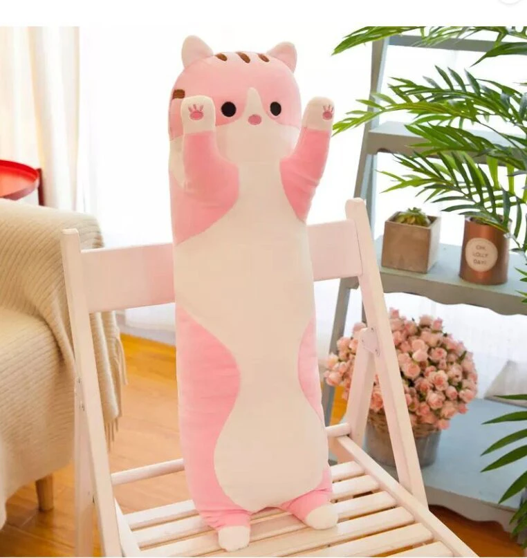Pliušinis žaislas - pagalvė katinas, 70 cm, rožinis