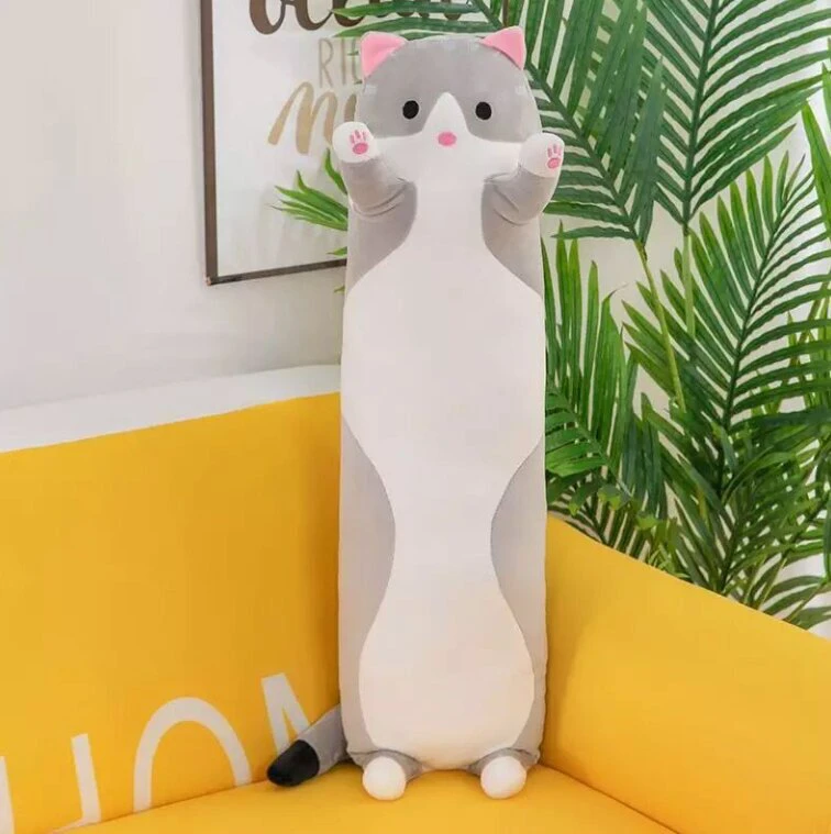 Pliušinis žaislas - pagalvė katinas, 90 cm, pilkas