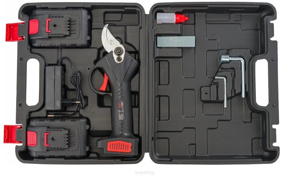 Red Technic Akumuliatorinės genėjimo žirklės 20V 30mm, su 2 akumuliatoriais Raudonas TECHNIC