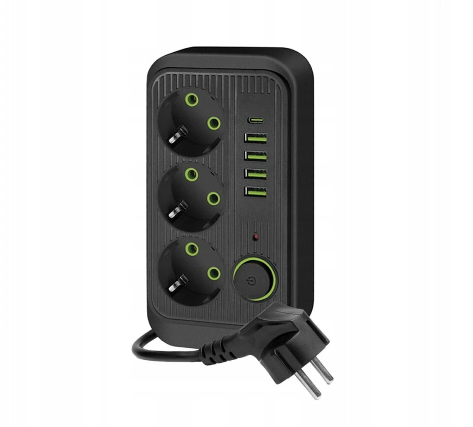 Prailginimo laidas, 2m., su USB ir Type C jungtimis bei 3 kištukais, spalva: juoda
