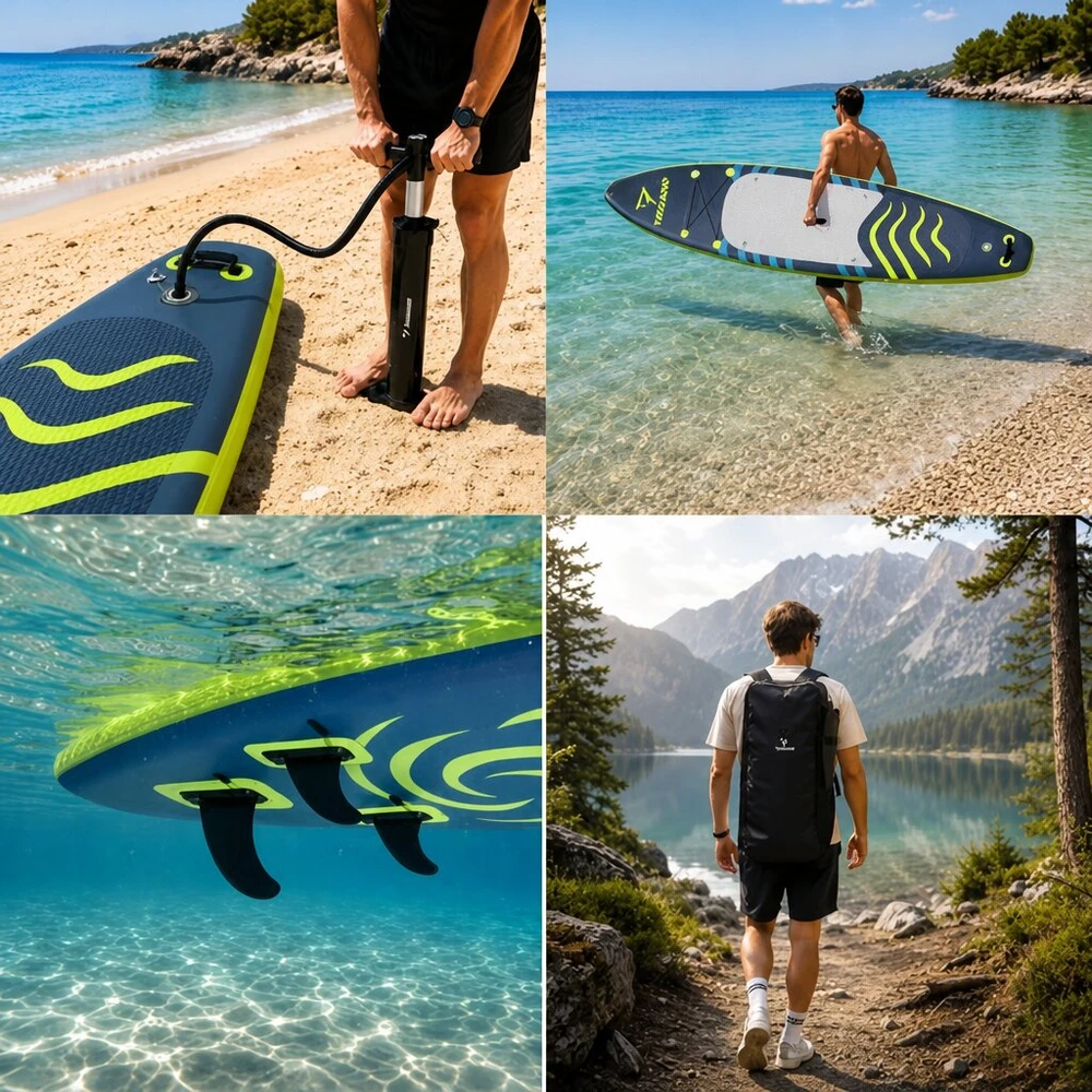 Irklentė Pripučiama SUP lenta 350 cm, 3 pelekai, reguliuojamas irklas