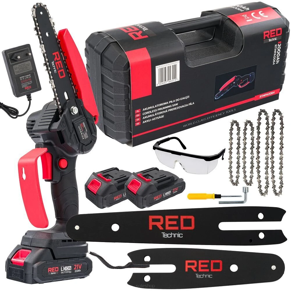 Grandininis pjūklas Red Technic Raudona Technic Akumuliatorinis grandininis mini pjūklas Raudona Technic RTMPA0064
