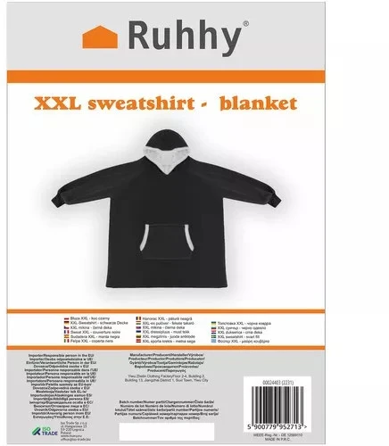 Ruhhy Didelis XXL oversize megztinis-antklodė, juodos spalvos