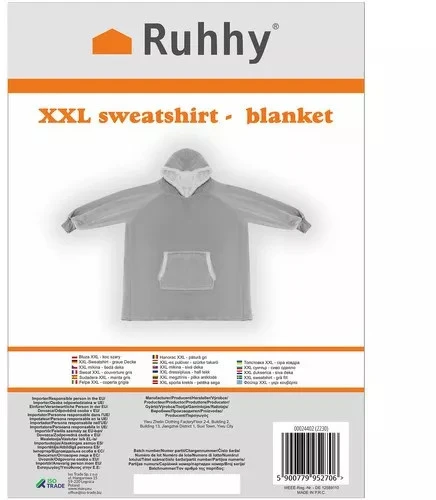 Ruhhy XXL šiltas gobtuvas, oversize megztinis antklodė, pilkas