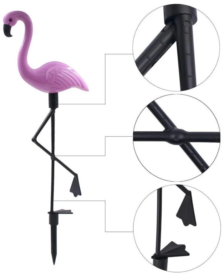 Saulės energijos įkraunamas LED sodo šviestuvų rinkinys - flamingai, 3 vnt, 53cm