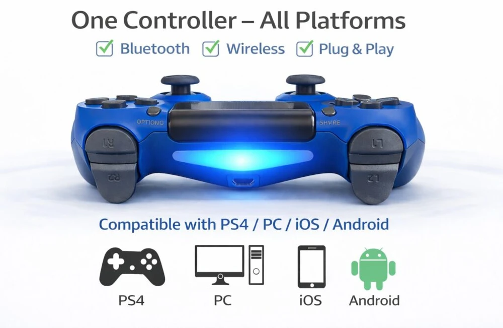 Žaidimų pultelis Belaidis žaidimų pultelis DS4 W ProGrip Mėlyna – tinka PS4, PC, Android ir iOS, spalva: mėlyna