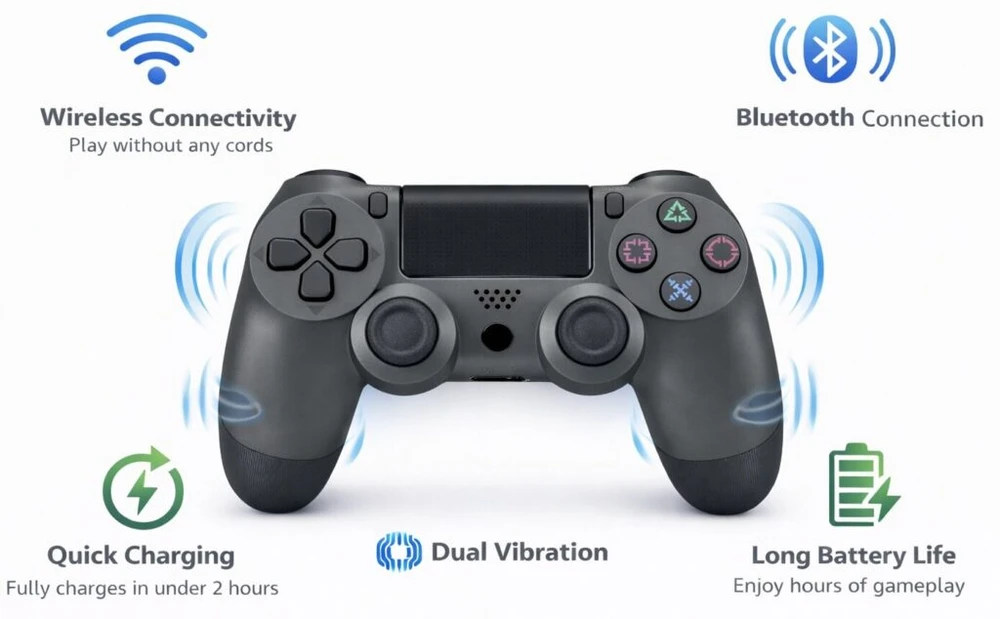 Žaidimų pultelis Belaidis žaidimų pultelis DS4 W ProGrip Steel juodas – tinka PS4, PC, Android ir iOS, spalva: pilka