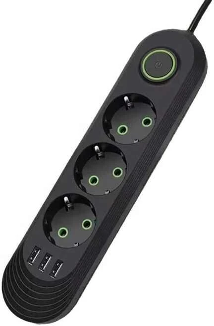 Prailgintuvas P30, su 3 lizdais, USB Type A ir USB Type C prievadais, juodas