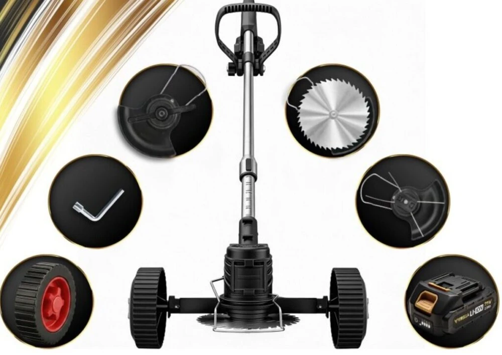 Akumuliatorinis trimeris, žoliapjovė Leo 3in1 su ratukais, 2 x 21 V Leo Tools, 650 W