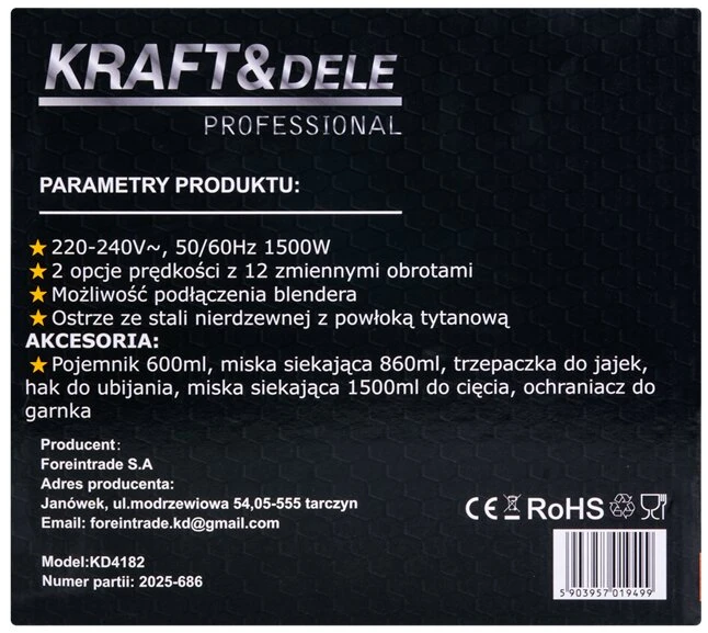 Kraftdele Smulkintuvas Trintuvas / smulkintuvas KD4182, 1500 W + priedai Kraft &amp; Dele, spalva: juoda, sidabrinė