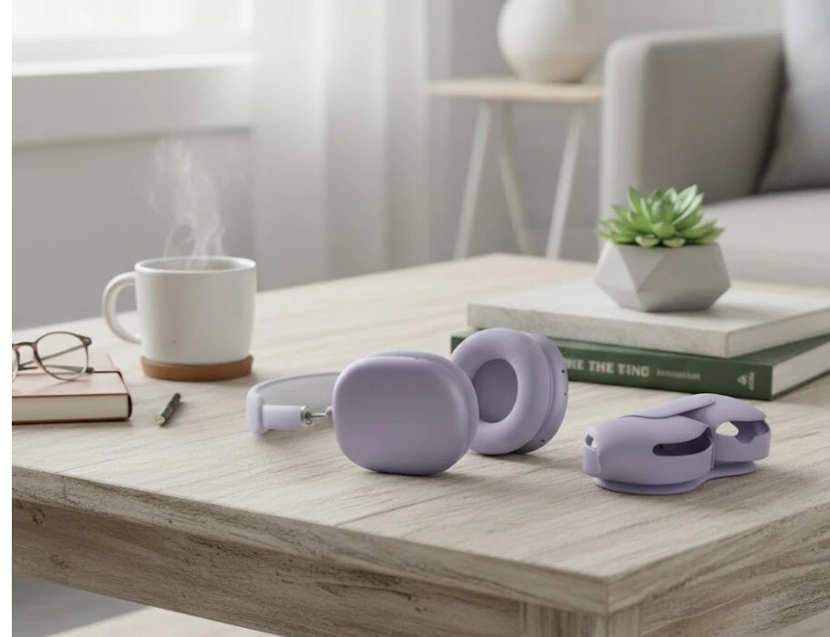 Stilingos ant ausų dedamos ausinės su dėklu belaidės, violetinės