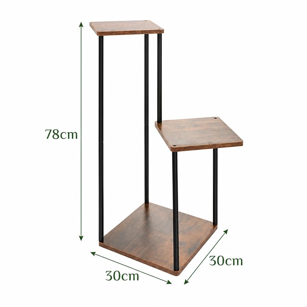 Stovintis gėlių stovas 78 cm, 3 lentynos MDF, metalinis rėmas