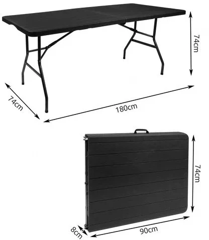 Sulankstomas juodas sodo stalas 180 cm