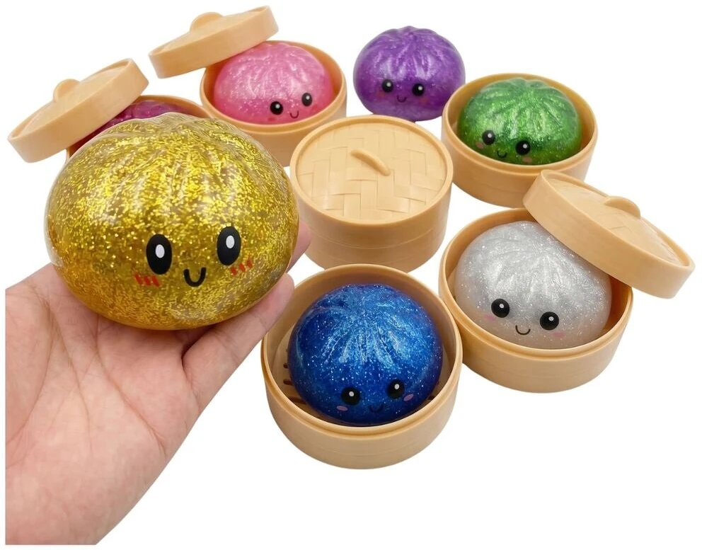 Toys Revolution Mystery Bun Squishy Glitter Dumpling antistresinis žaislas kapsulėje