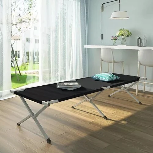 Turistinė sulankstoma lova 189 x 70 x 43 cm, juoda