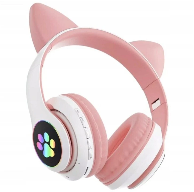 Universalios belaidės ausinės vaikams su katės ausimis, LED, bluetooth