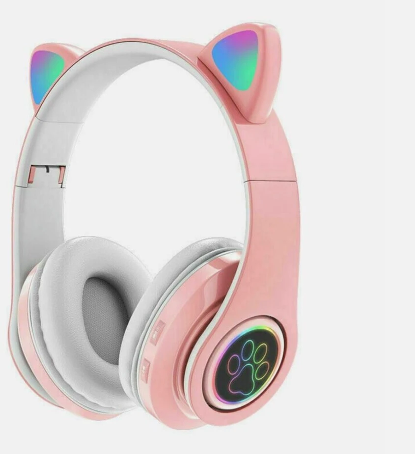 Universalios belaidės ausinės vaikams su katės ausimis, LED, bluetooth