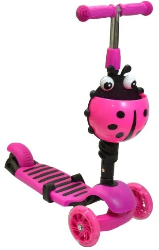 Vaikiškas balansinis paspirtukas su stūmimo rankena Scooter 5in1, rožinis