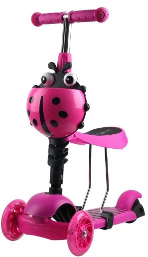 Vaikiškas balansinis paspirtukas su stūmimo rankena Scooter 5in1, rožinis