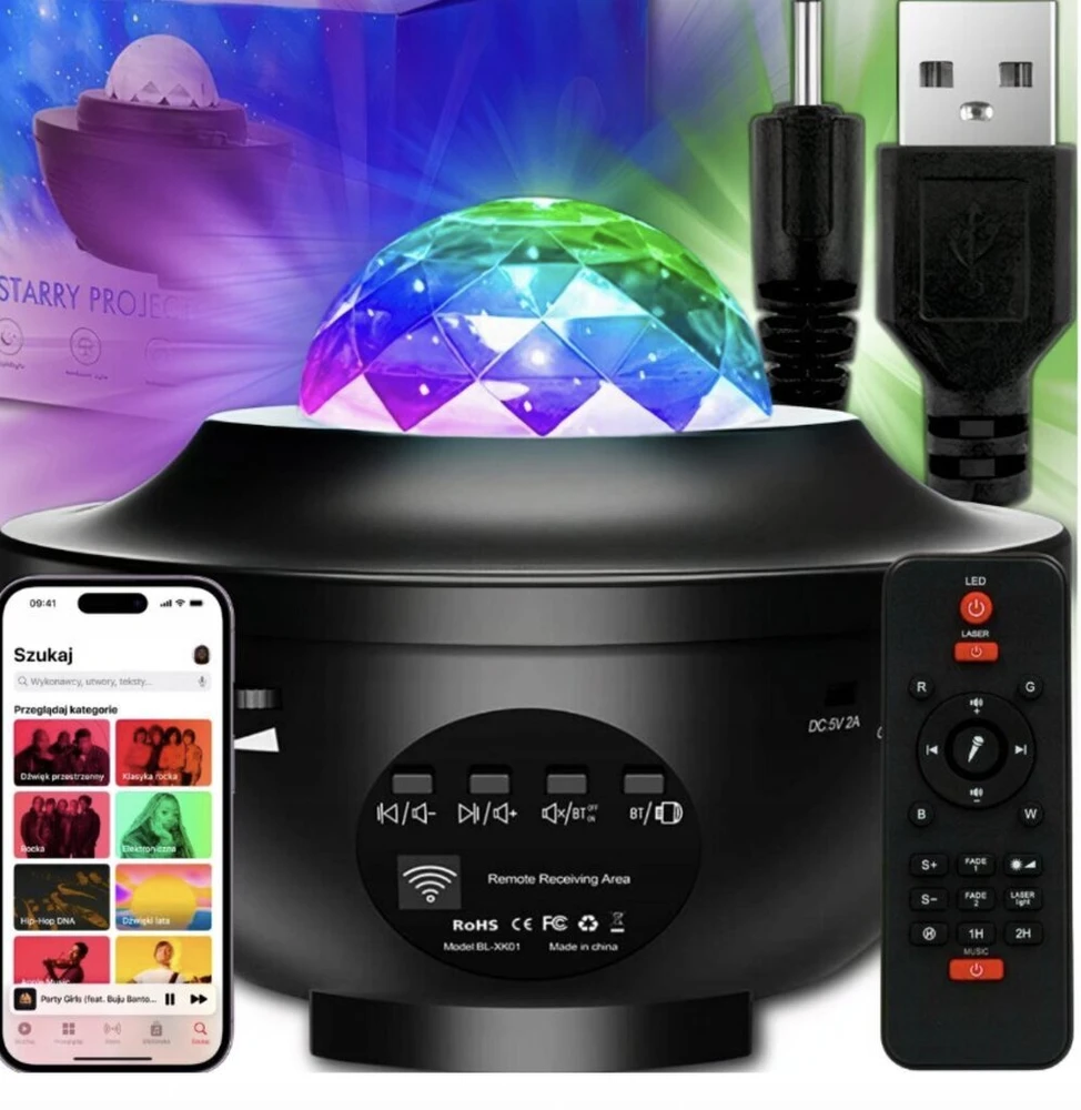 Vaikiškas šviestuvas – žvaigždėto dangaus projektorius su bluetooth