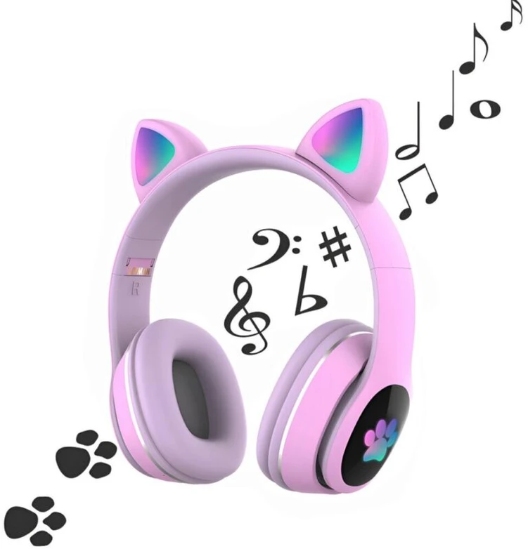 Vaikiškos ausinės katytės ausytės su bluetooth rožinės