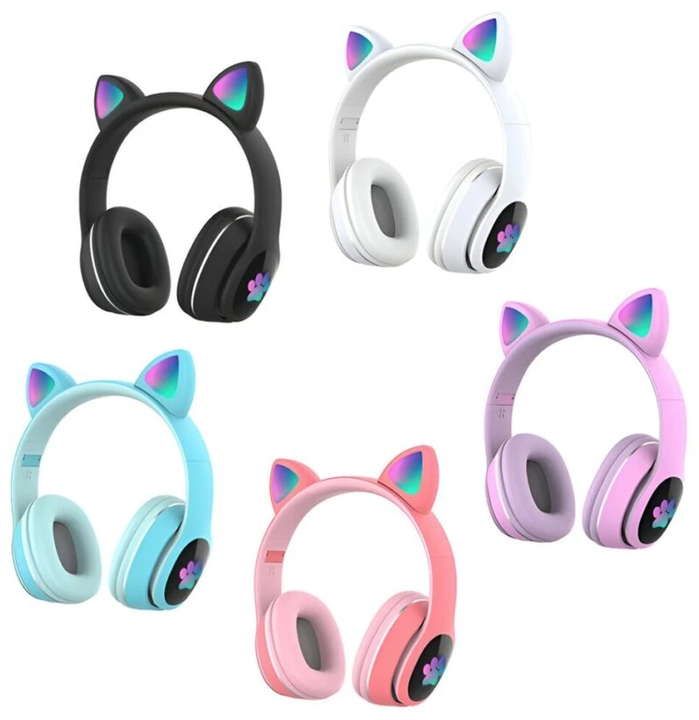 Vaikiškos ausinės katytės ausytės su bluetooth rožinės
