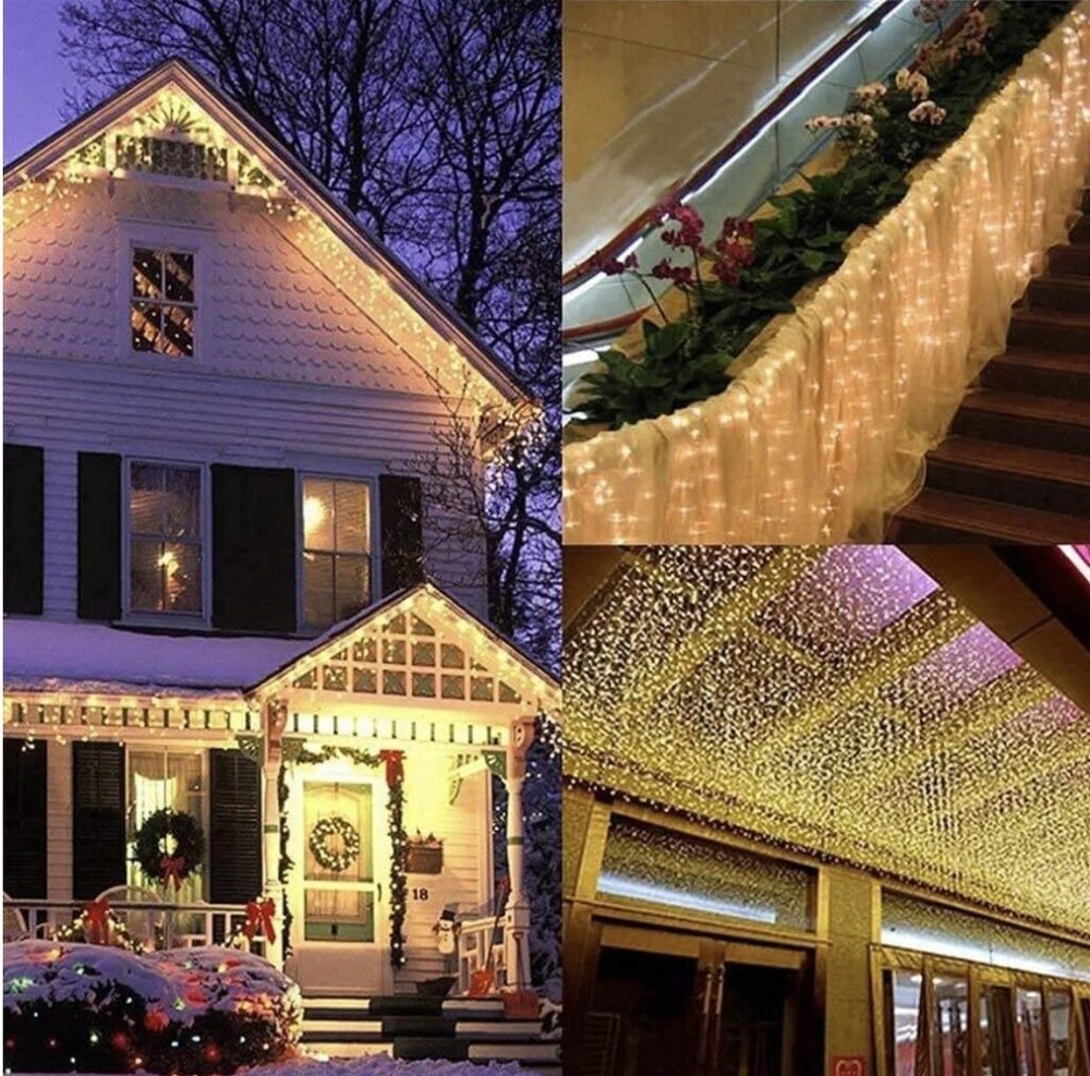 Varveklių girlianda skirta laukui, 500LED, šiltai baltos spalvos, 25m., flash