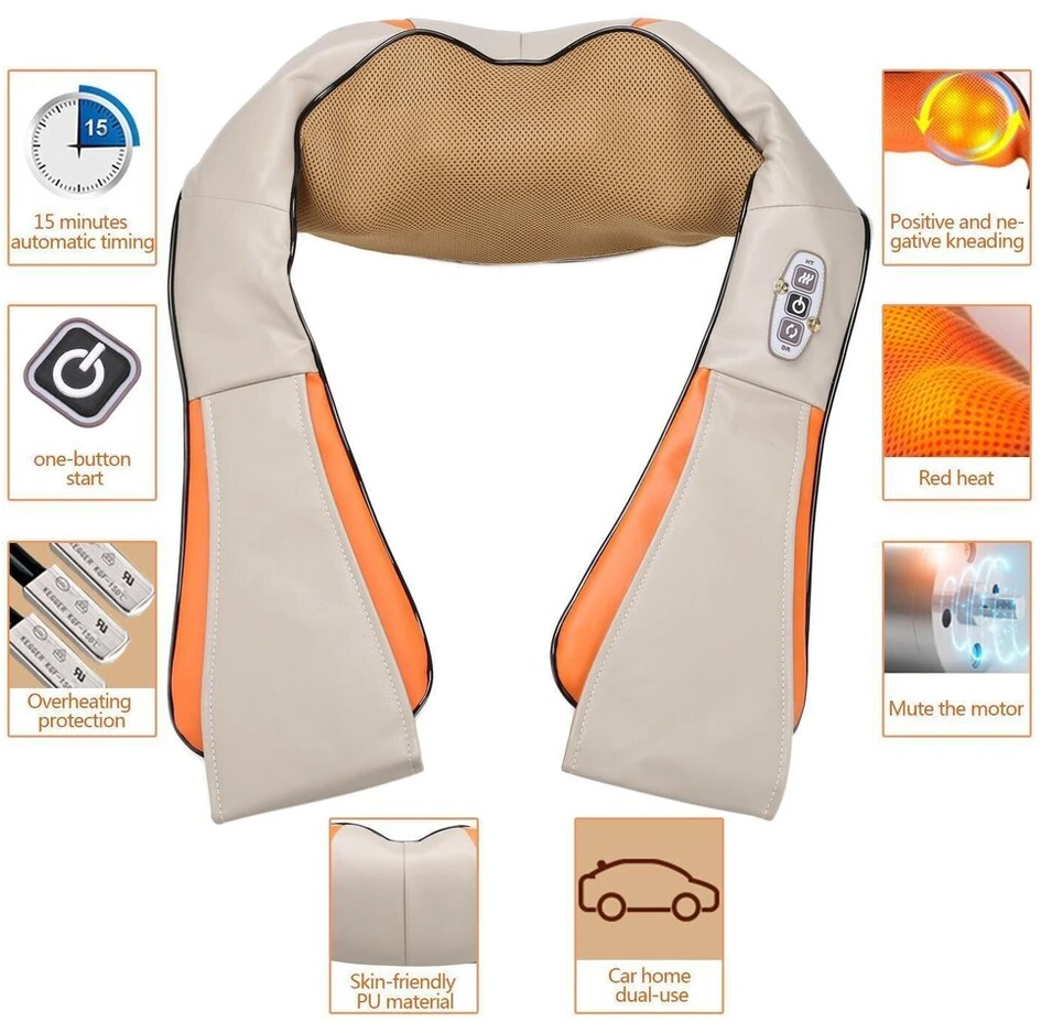 Reach Kaklo ir pečių Shiatsu masažuoklis su šildymo funkcija F718 pilkas-oranžinis