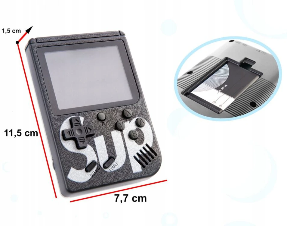 Žaidimų konsolė Riff Retro mini Sup Game (3" LCD) su 400 žaidimų, Juoda