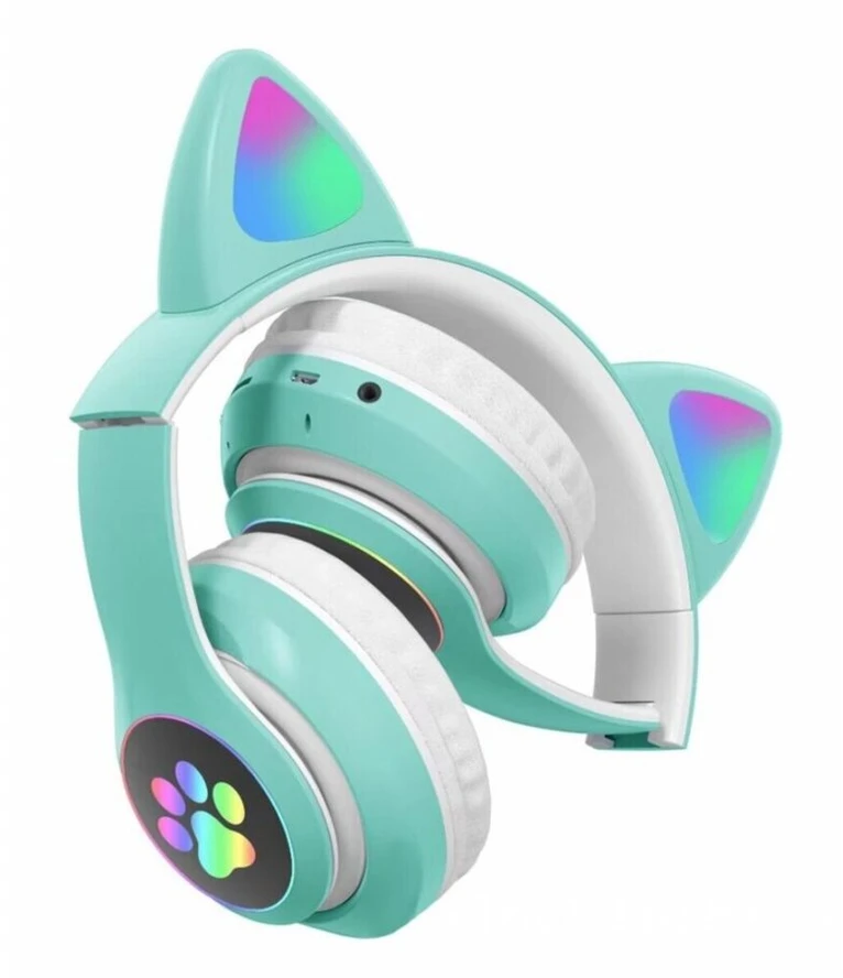 Žalios ausinės katės ausytės su bluetooth, spalva: rožinė