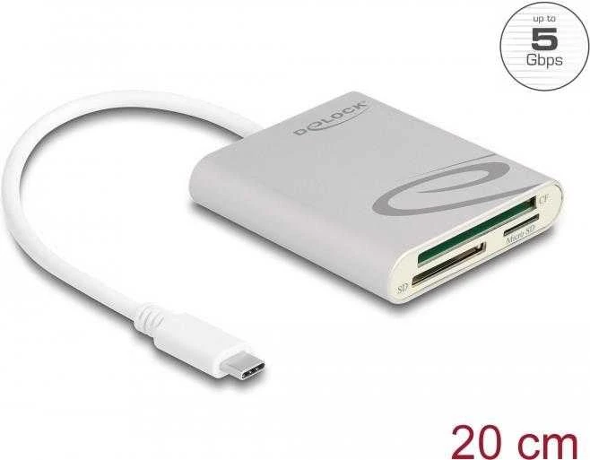 „DeLOCK“ USB C tipo kortelių skaitytuvas, skirtas „Compact Flash“, SD arba „Micro SD“ atminties kortelėms