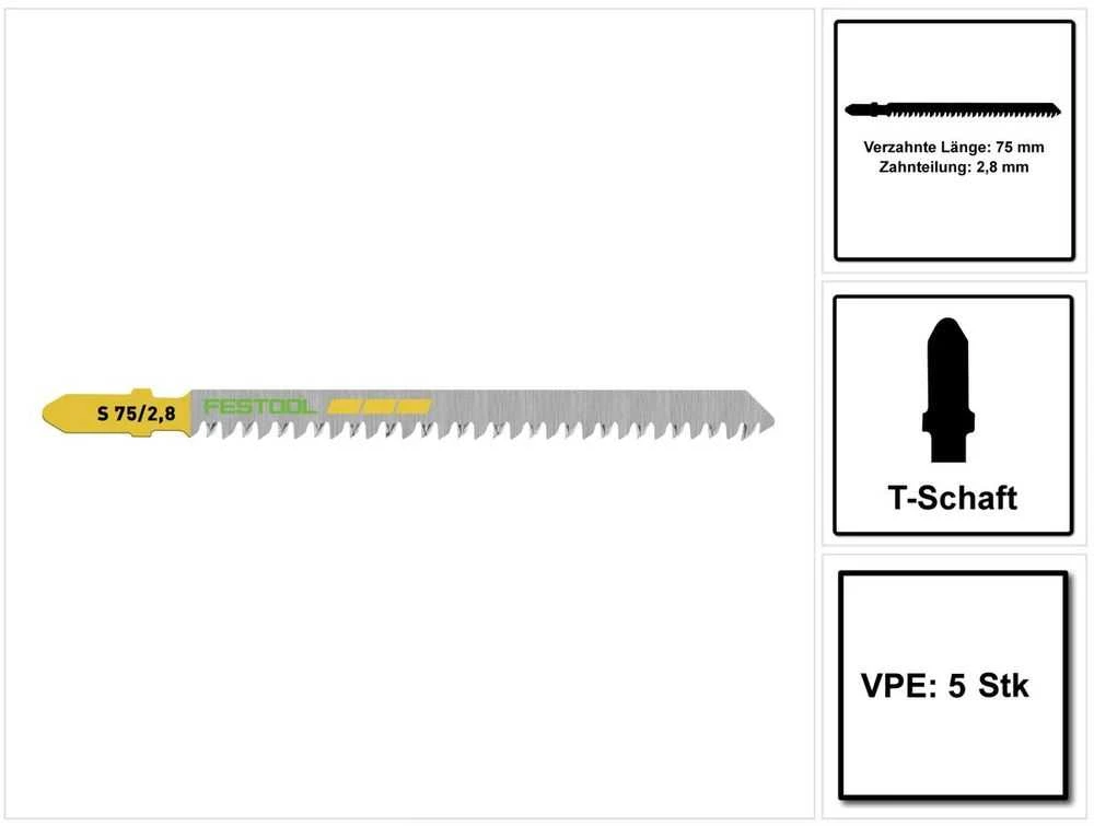 Pjūkleliai siaurapjūkliui Festool; 75 mm; 2,8 mm; 5 vnt.