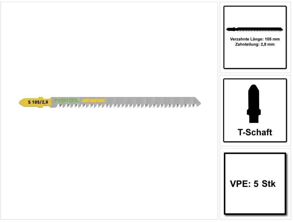 Pjūkleliai siaurapjūkliui Festool; 105 mm; 2,8 mm; 5 vnt.