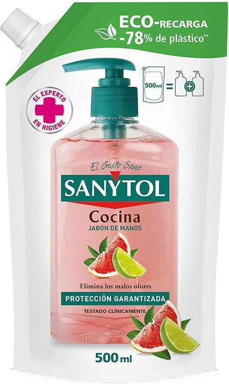 Sanytol Recambio Jabón Antibacteriano Cocina Eco, 500 ml