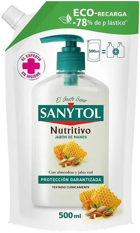 Sanytol Recambio Jabón Antibacteriano Nutritivo Eco, 500 ml